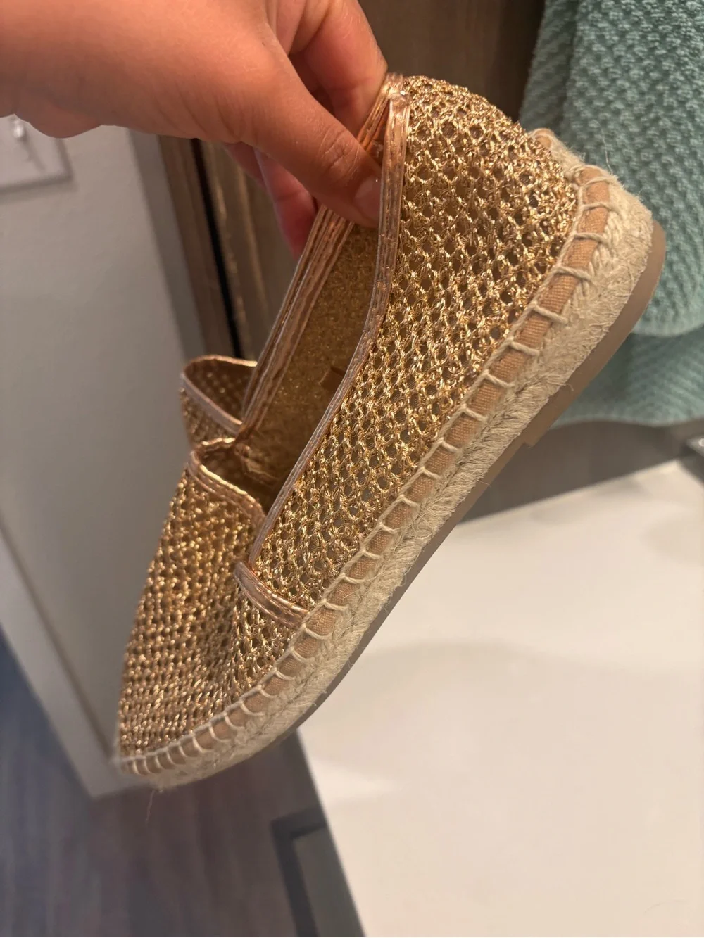 Women's Metallic Gold Woven Espadrille Slip-On Shoes